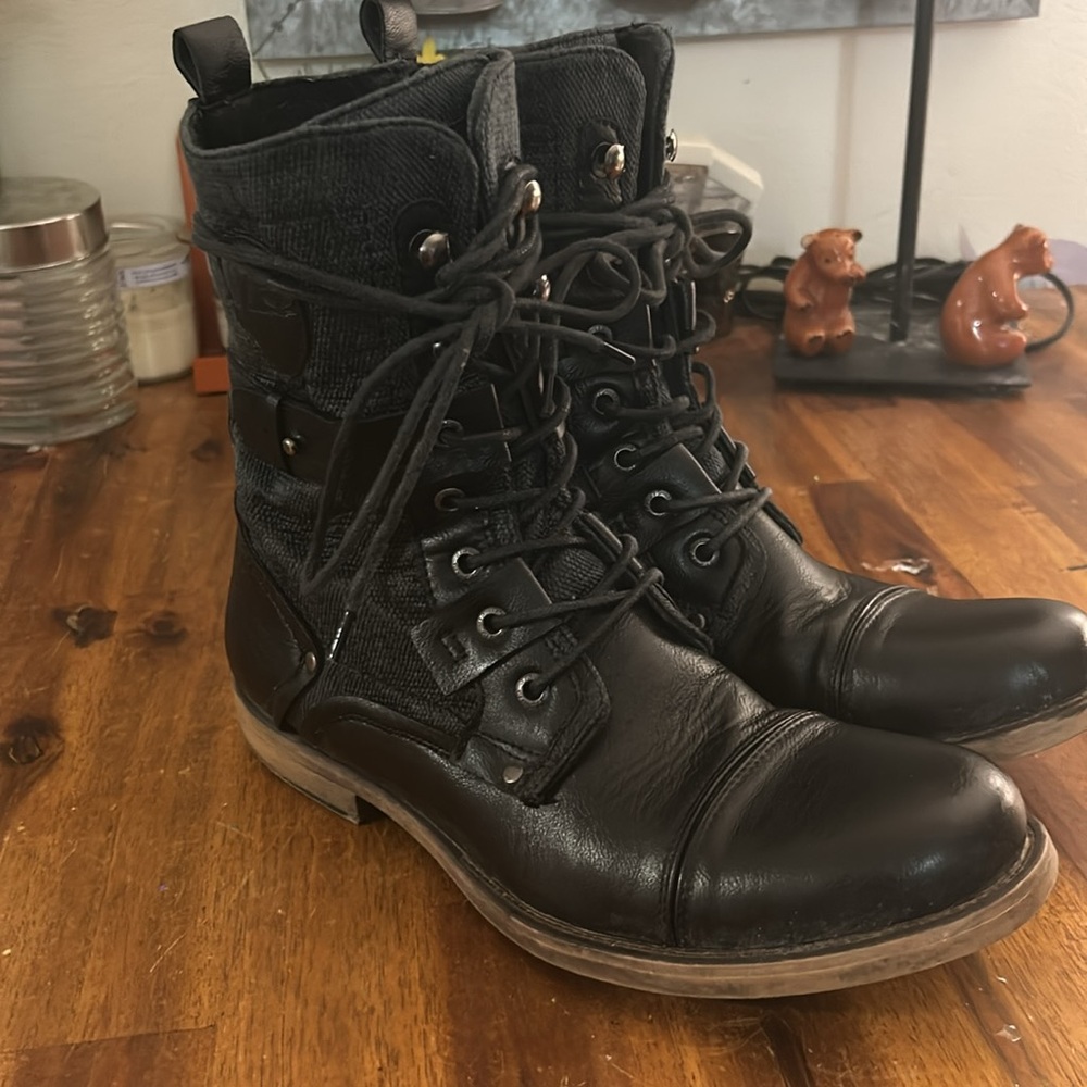 Jump 75 Deploy Black Military Synthetic/Fabric Mid Calf Laces Zipper Boots. 9